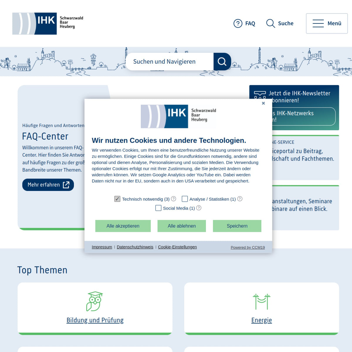 Screenshot der offiziellen Website von Industrie- und Handelskammer Schwarzwald-Baar-Heuberg