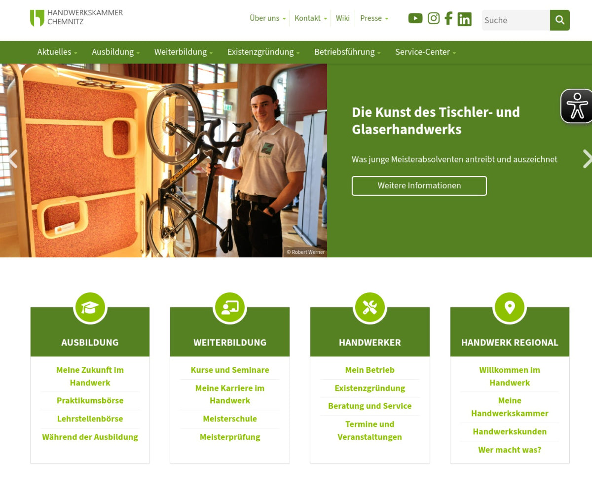 Screenshot der offiziellen Website von Handwerkskammer Chemnitz