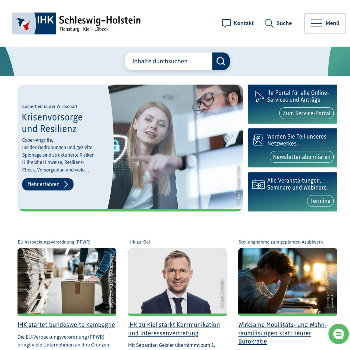 Screenshot der offiziellen Website von Industrie- und Handelskammer zu Flensburg