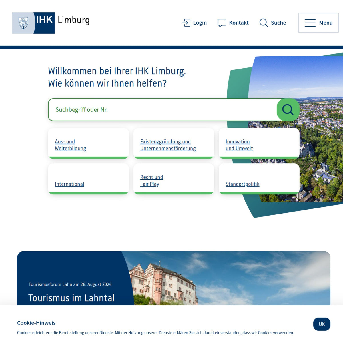 Screenshot der offiziellen Website von Industrie- und Handelskammer Limburg
