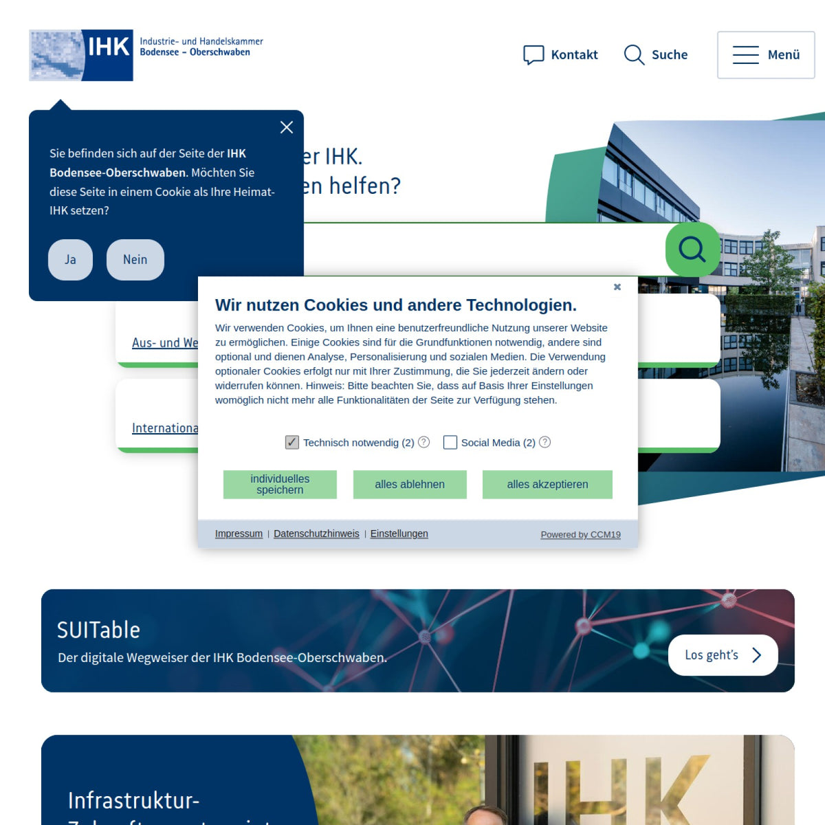 Screenshot der offiziellen Website von Industrie- und Handelskammer Bodensee-Oberschwaben