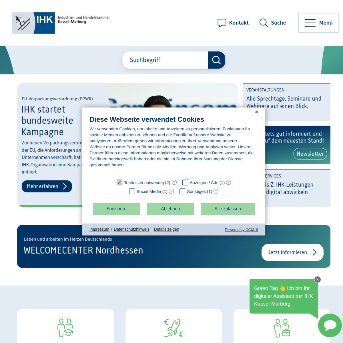 Screenshot der offiziellen Website von Industrie- und Handelskammer Kassel-Marburg
