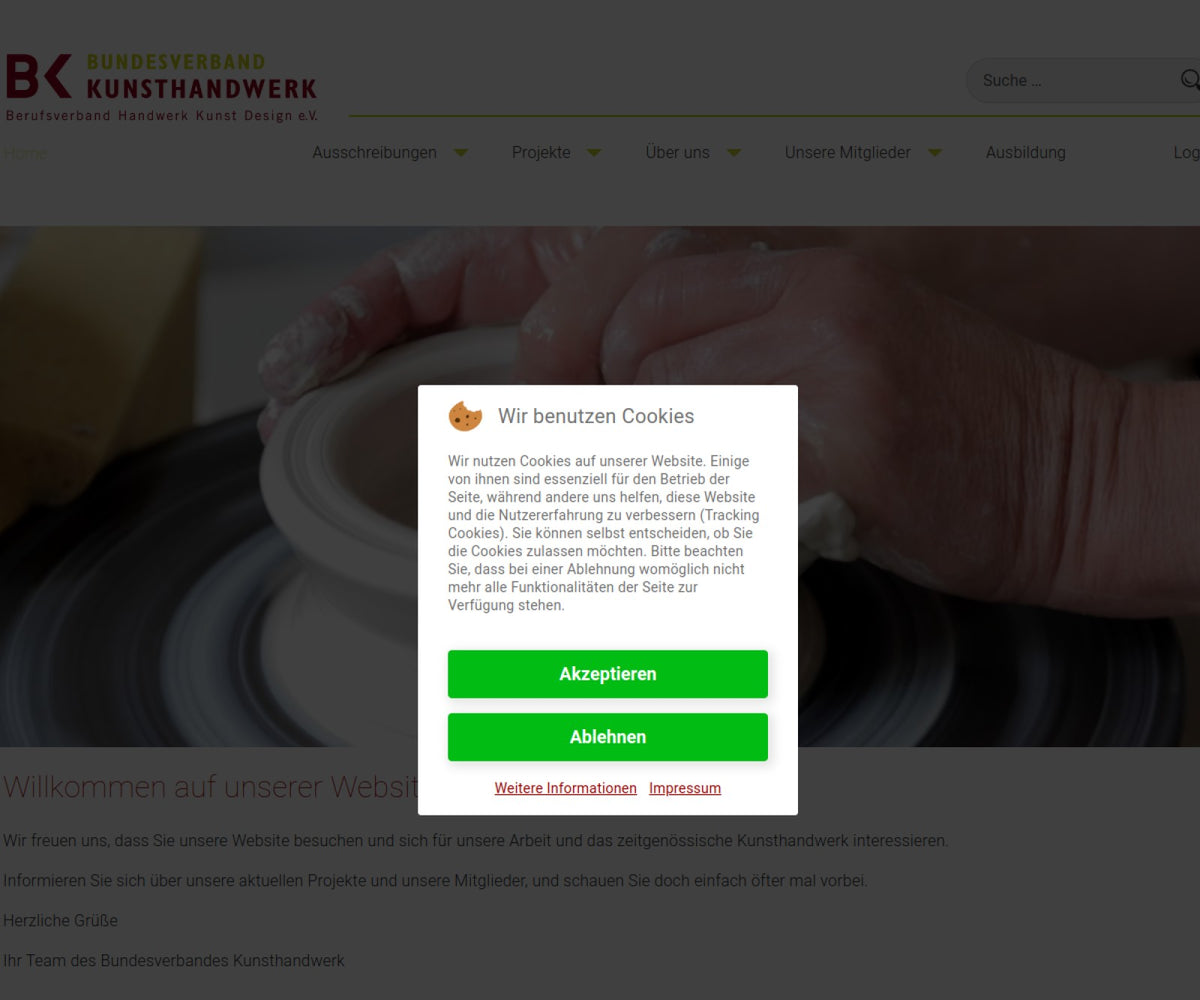 Screenshot der offiziellen Website von Bundesverband Kunsthandwerk Berufsverband Handwerk Kunst Design e.V.