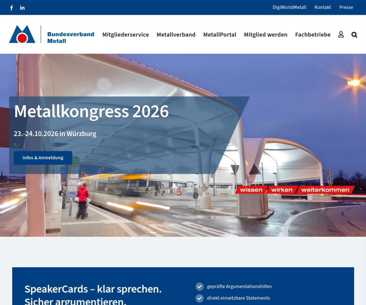 Screenshot der offiziellen Website von Bundesverband Metall