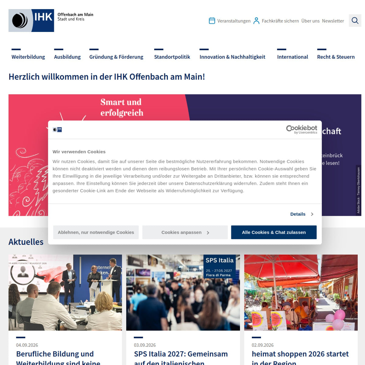 Screenshot der offiziellen Website von Industrie- und Handelskammer Offenbach am Main