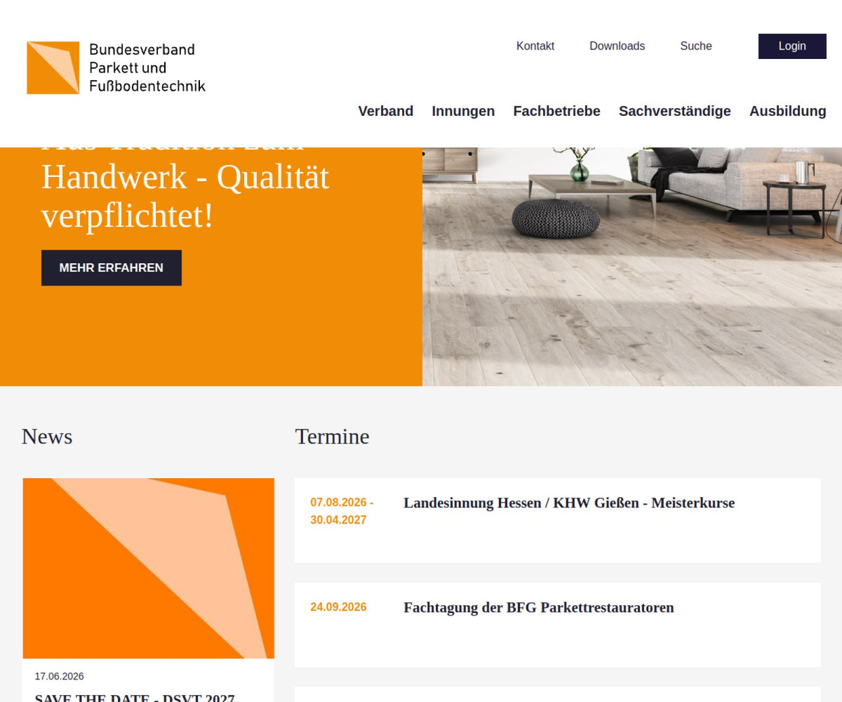 Screenshot der offiziellen Website von Bundesverband Parkett und Fußbodentechnik