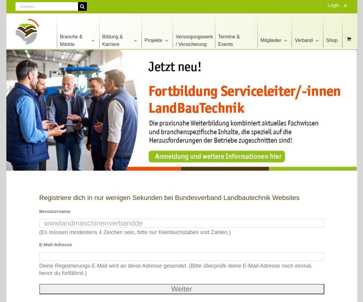 Screenshot der offiziellen Website von LandBauTechnik Bundesverband e.V.