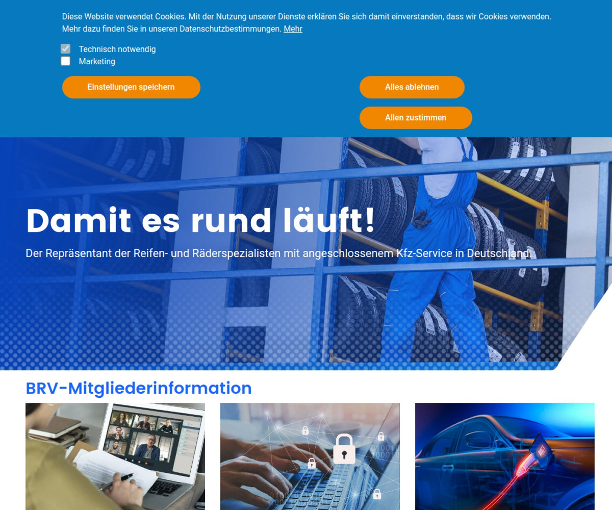 Screenshot der offiziellen Website von Bundesverband Reifenhandel und Vulkaniseur-Handwerk e.V.
