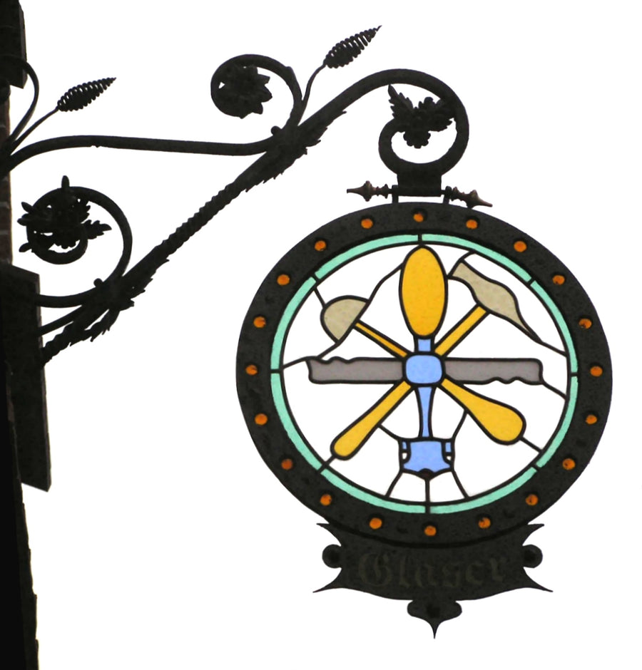 Historisches Glaser-Zunftzeichen mit Glaserwerkzeug – historisches Originalobjekt