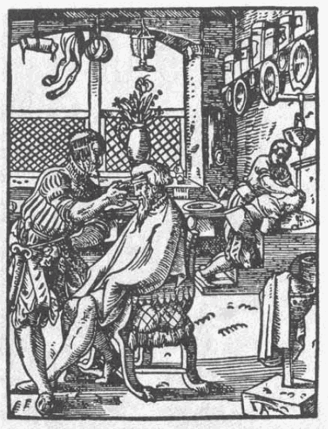 Historische Darstellung eines Barbiers