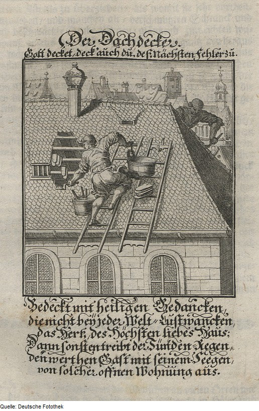 Historische Darstellung des Handwerks: Dachdecker