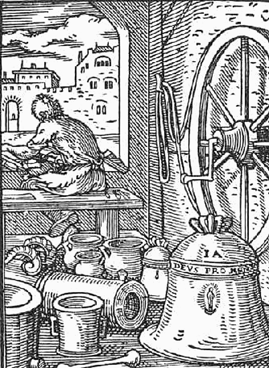 Historische Darstellung des Handwerks: Glockengießer