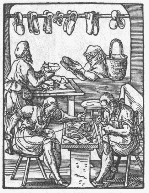 Historische Darstellung des Handwerks: Schuhmacher