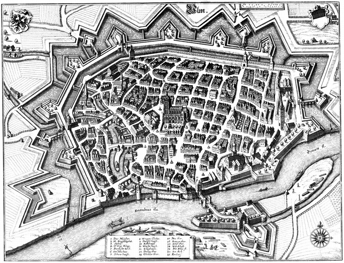 Historische Stadtansicht von Ulm, Matthäus Merian, 1643